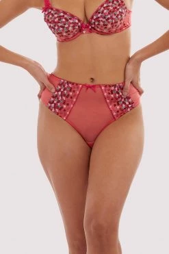 Playful Promises Free Sexy Summer Brief Cherry Embroidery Coral Highwaisted Thong