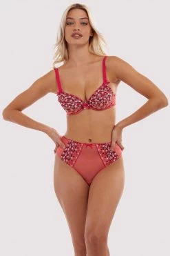 Playful Promises Free Sexy Summer Brief Cherry Embroidery Coral Highwaisted Thong