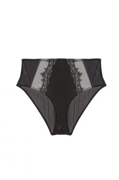 Playful Promises Wren Black Illusion Mesh And Satin High Waist Brief New In