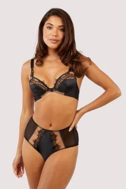 Playful Promises Wren Black Illusion Mesh And Satin High Waist Brief New In