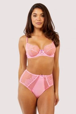Playful Promises Ziggy Pink Lace And Spotted Mesh High Waisted Brief