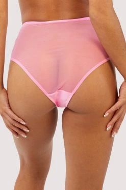 Playful Promises Ziggy Pink Lace And Spotted Mesh High Waisted Brief
