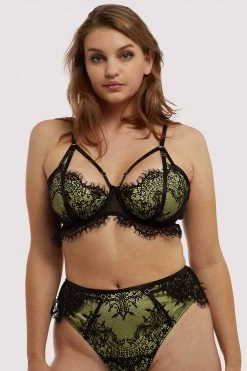 Wolf & Whistle New In Bras Nora Lime Net And Black Embroidery Bra