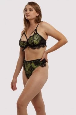 Wolf & Whistle New In Bras Nora Lime Net And Black Embroidery Bra