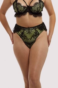 Wolf & Whistle Nora Lime Net And Lace Thong Knickers