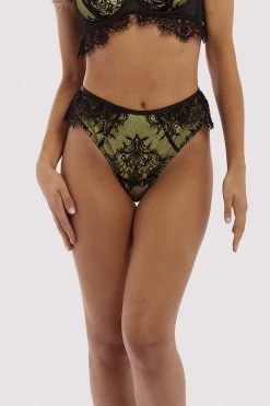 Wolf & Whistle Nora Lime Net And Lace Thong Knickers