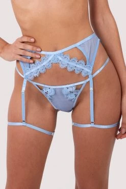 Wolf & Whistle Cora Blue Mesh & Trim Cut Out Suspender New In