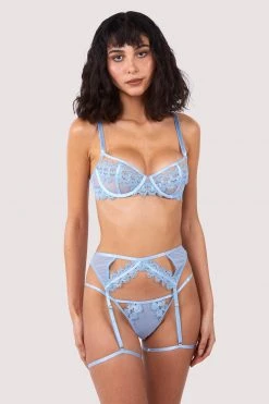 Wolf & Whistle Cora Blue Mesh & Trim Cut Out Suspender New In 5 Wolf & Whistle Cora Blue Mesh & Trim Cut Out Suspender New In