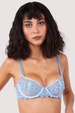 Wolf & Whistle Cora Blue Mesh And Trim Balconette Bra New In