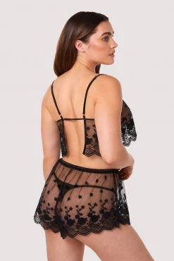 Wolf & Whistle New In Faith Black Sheer Embroidered Cami And Short Set