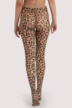 Bettie Page Lingerie Leopard Knit Tights Light Nude/Black US 4 - 18 Hosiery