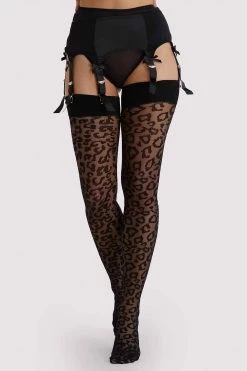 Playful Promises Black/Black Leopard Knit Stockings