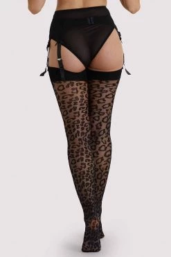 Playful Promises Black/Black Leopard Knit Stockings