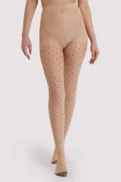Playful Promises Dotty Seamed Tights With Bow Light Nude/Black US 4 - 18