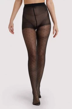 Playful Promises Dotty Seamed Tights With Bow Black US 4 - 18