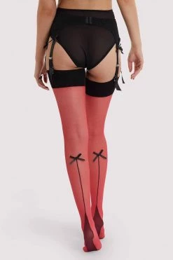 Playful Promises Bow Back Seamed Stockings Red US 4 - 18