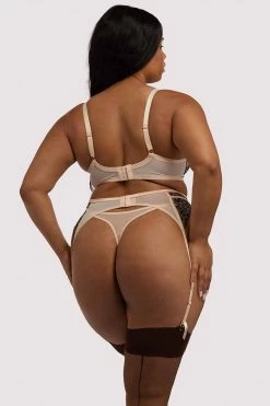 Playful Promises Suspenders Skull & Roses Embroidery Peach Suspender Belt