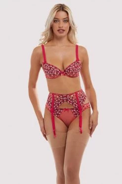 Playful Promises Cherry Embroidery Coral Suspender Belt 19 Playful Promises Cherry Embroidery Coral Suspender Belt