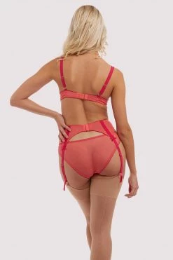 Playful Promises Cherry Embroidery Coral Suspender Belt 21 Playful Promises Cherry Embroidery Coral Suspender Belt