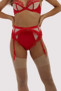 Playful Promises Anaise Red Suspender Belt New In