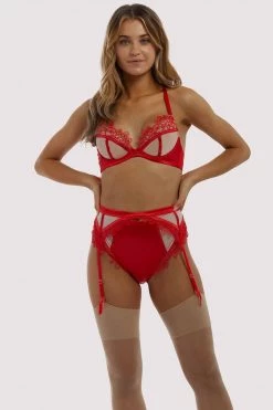 Playful Promises Anaise Red Suspender Belt New In