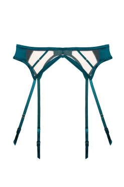 Playful Promises New In Ramona Teal Strap Detail Illusion Mesh Suspender