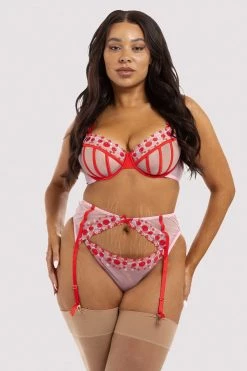Squish Free Sexy Summer Brief Charli Pink Embroidered Suspender Belt