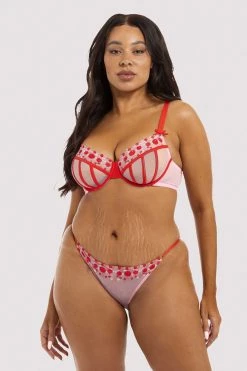 Squish Free Sexy Summer Brief Charli Pink Embroidered Thong