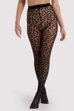 Playful Promises Black/Black Leopard Knit Tights Regular New In Accessories