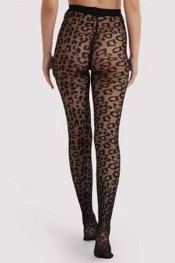 Playful Promises Black/Black Leopard Knit Tights Regular New In Accessories
