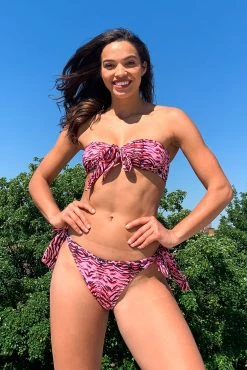 Luxe Palm Swimwear Tiger Bow Tie High Leg Brief