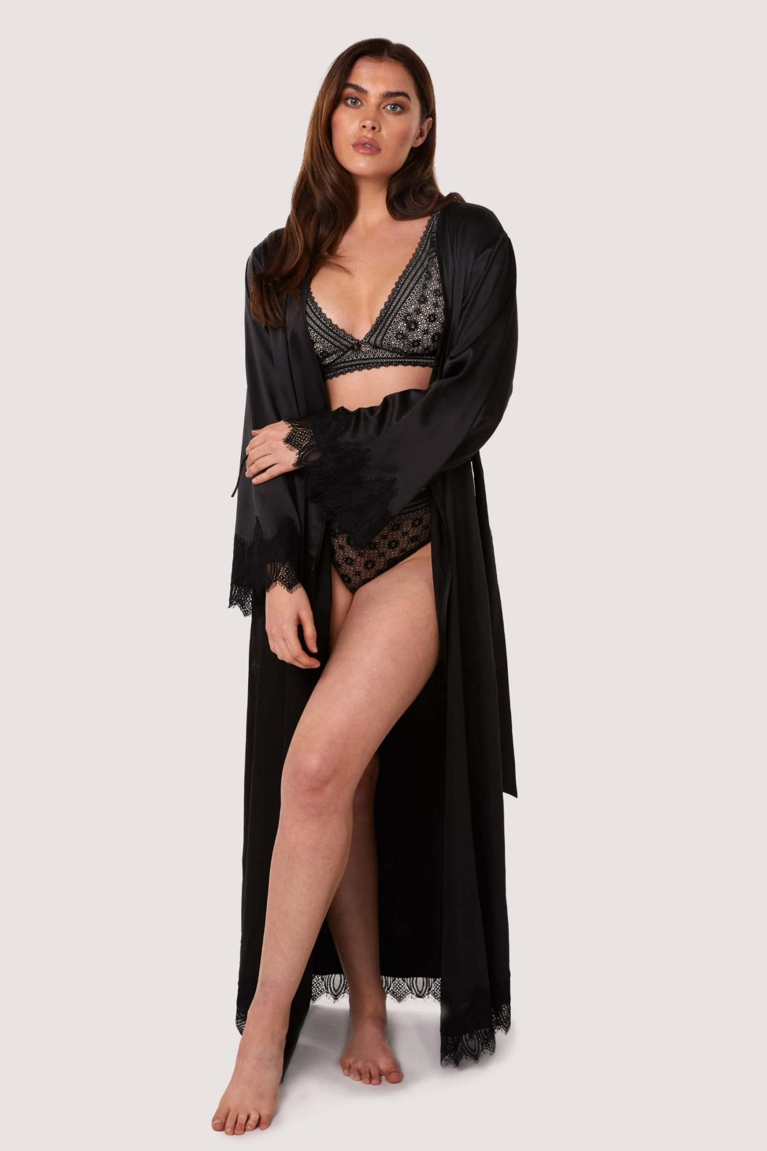FFFB X PP Enyo Black Applique Lace & Satin Robe 1 FFFB X PP Enyo Black Applique Lace & Satin Robe