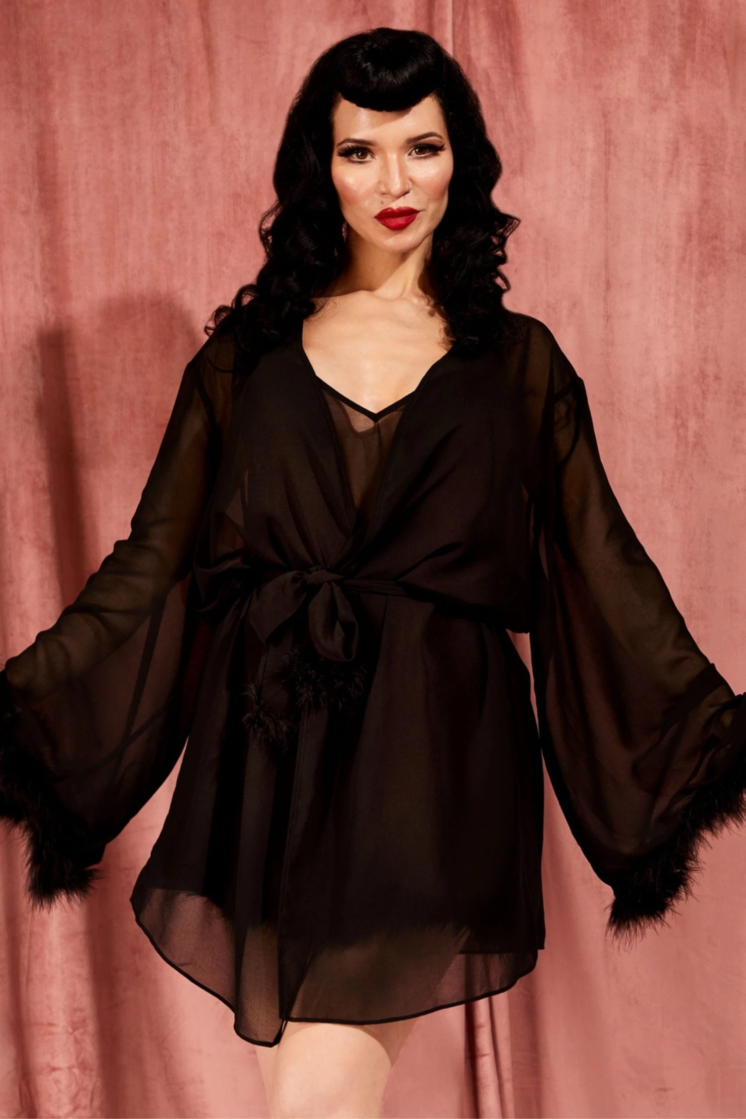 Bettie Page Lingerie Black Feather Robe 1 Bettie Page Lingerie Black Feather Robe