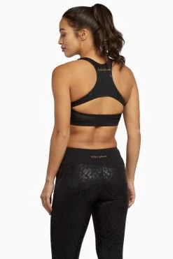 Wolf & Whistle Wet Leopard Look Black Sports Bra