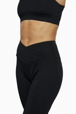 Wolf & Whistle Cropped Leggings With Crossover Waistband Black