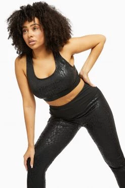 Wolf & Whistle Activewear Wet Look Leopard Black HW Leggings Curve
