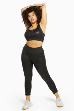 Wolf & Whistle Wet Look Leopard Black Sports Bra Curve