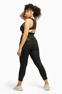 Wolf & Whistle Activewear Wet Look Leopard Black HW Leggings Curve