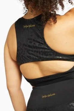 Wolf & Whistle Wet Look Leopard Black Sports Bra Curve