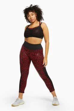 Wolf & Whistle Red Wet Look Leopard HW Leggings Curve Activewear