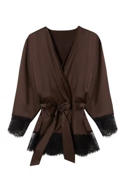 Wolf & Whistle New In Alaia Chocolate Brown Caged Kimono