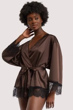 Wolf & Whistle New In Alaia Chocolate Brown Caged Kimono