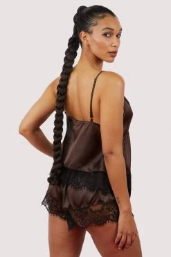Wolf & Whistle Alaia Chocolate Brown Caged Cami Pyjama Top & Shorts