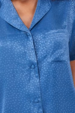 Wolf & Whistle New In Blue Jacquard Pyjama Top & Shorts Set