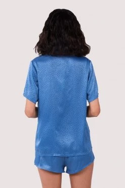 Wolf & Whistle New In Blue Jacquard Pyjama Top & Shorts Set