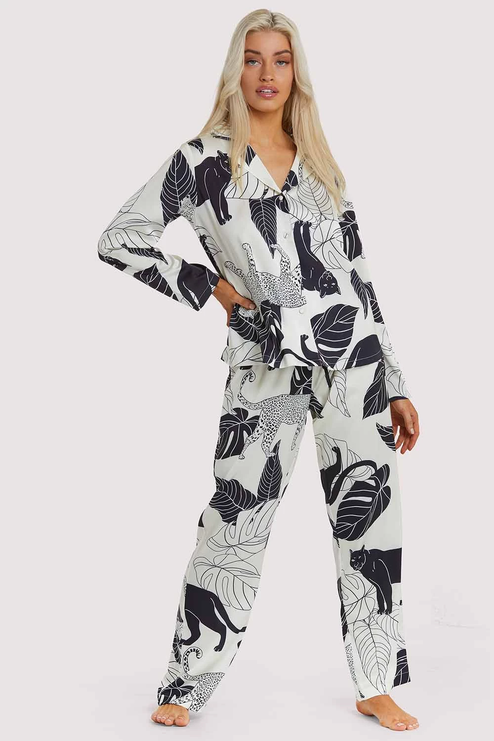 Wolf & Whistle Panther Print Satin Pyjama Set Nightwear 3 Wolf & Whistle Panther Print Satin Pyjama Set Nightwear