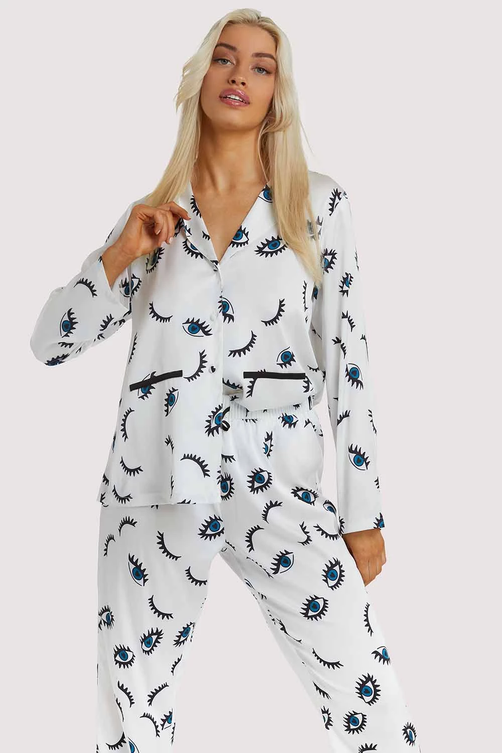 Wolf & Whistle Winking Eye Print Satin Pyjama Set 1 Wolf & Whistle Winking Eye Print Satin Pyjama Set