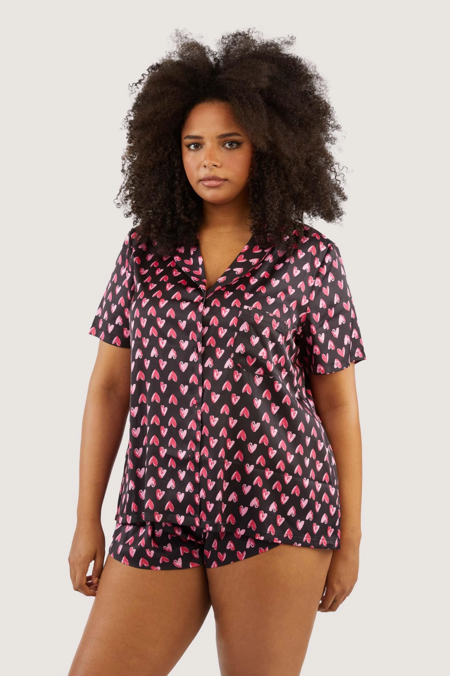 Wolf & Whistle Heart Print Satin Pyjama Set Nightwear 4 Wolf & Whistle Heart Print Satin Pyjama Set Nightwear