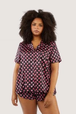 Wolf & Whistle Heart Print Satin Pyjama Set Nightwear 14 Wolf & Whistle Heart Print Satin Pyjama Set Nightwear