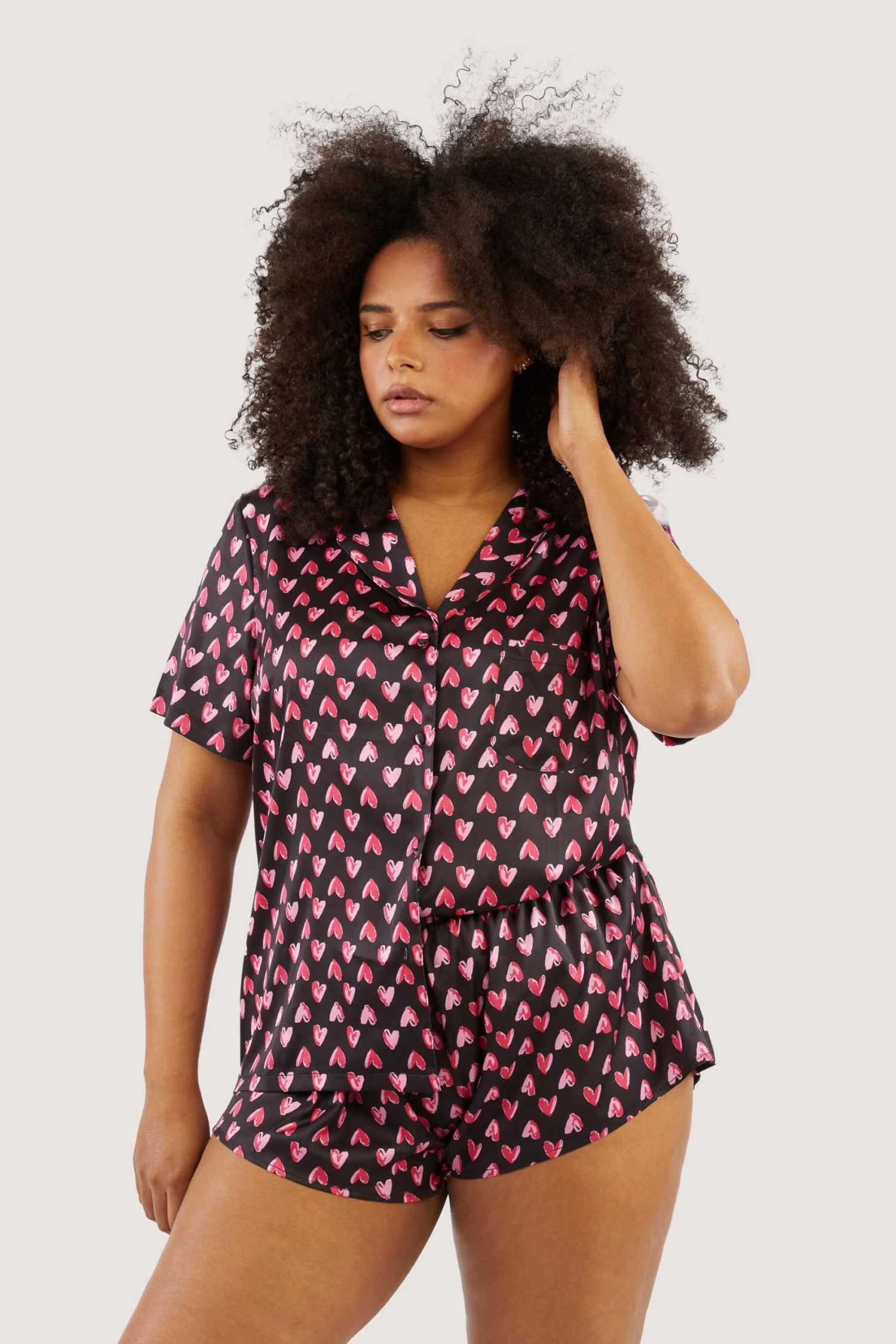 Wolf & Whistle Heart Print Satin Pyjama Set Nightwear 7 Wolf & Whistle Heart Print Satin Pyjama Set Nightwear